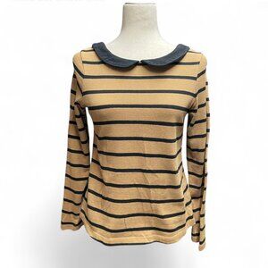Boden Classic Preppy Tan & Black Striped Peter Pan Collar Academia Top Size 8